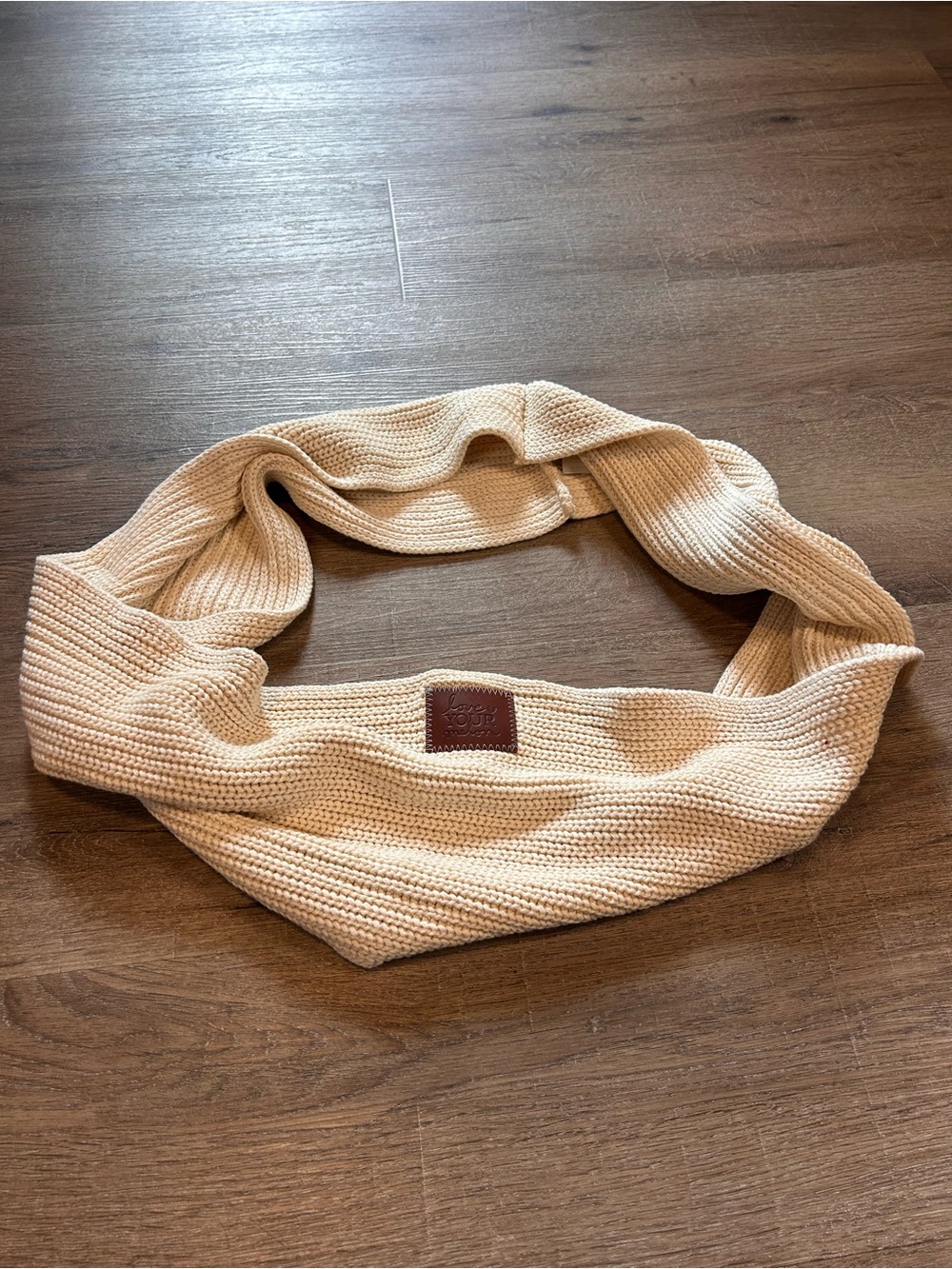 Love Your Melon Infinity Scarf Unisex Beige Knit Solid Logo